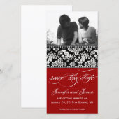Rood Zwart Damast Bewaar de datum fotokaart Save The Date (Voorkant / Achterkant)