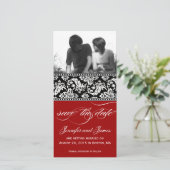 Rood Zwart Damast Bewaar de datum fotokaart Save The Date (Staand voorkant)