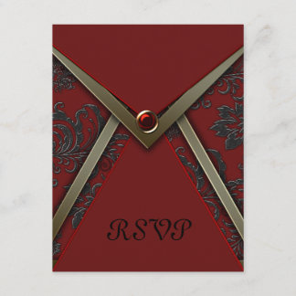 Rood Zwart Damast Gouden Afwerking RSVP Kaart