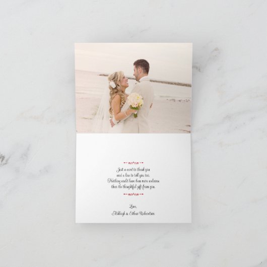 Rood, Zwart Damast Liefde Harten Bruiloft Bedankkaart (Binnen)