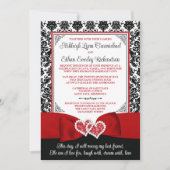 Rood, Zwart Damast Liefde Harten Bruiloft Kaart (Voorkant)