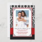 Rood, Zwart Damast Liefde Harten Bruiloft Kaart (Achterkant)