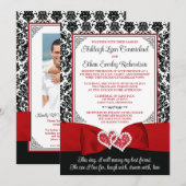 Rood, Zwart Damast Liefde Harten Bruiloft Kaart (Voorkant / Achterkant)