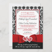 Rood, Zwart Damast Liefde Harten Bruiloft Kaart (Voorkant)