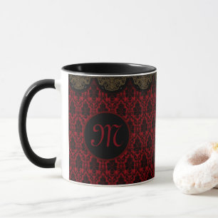 Rood-zwart damast met gouden rand mok