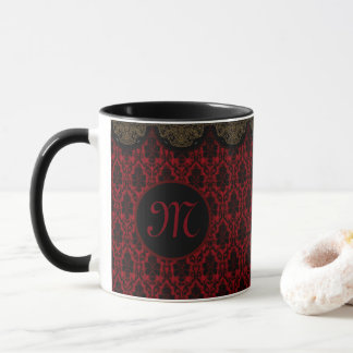 Rood-zwart damast met gouden rand mok