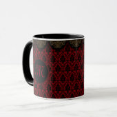 Rood-zwart damast met gouden rand mok (Voorkant links)