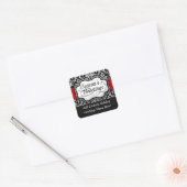 Rood/Zwart Damast Vakantie Vierkante Sticker (Envelop)