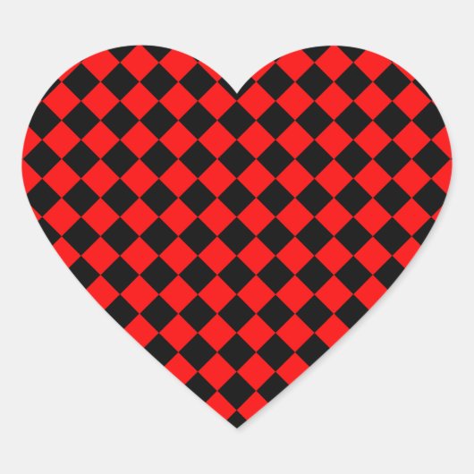 Rood Zwart Damasten Diamantpatroon Hart Sticker (Voorkant)