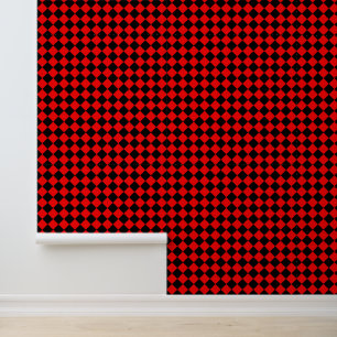 Rood Zwart Dambord Diamant Patroon Behang