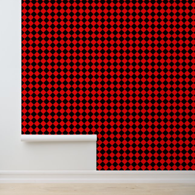 Rood Zwart Dambord Diamant Patroon Behang (Applicatie)