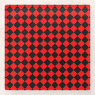 Rood Zwart Dambord Diamant Patroon Glazen Onderzetter