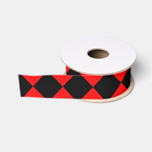 Rood Zwart Dambord Diamant Patroon Grosgrain Lint