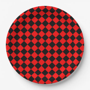 Rood Zwart Dambord Diamant Patroon Papieren Bordje