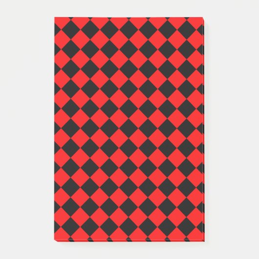 Rood Zwart Dambord Diamant Patroon Post-it® Notes (Voorkant)
