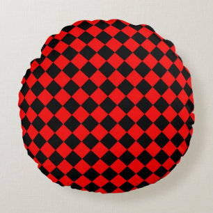 Rood Zwart Dambord Diamant Patroon Rond Kussen