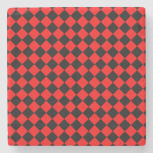 Rood Zwart Dambord Diamant Patroon Stenen Onderzetter