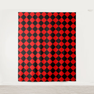 Rood Zwart Dambord Diamant Patroon Wandkleed