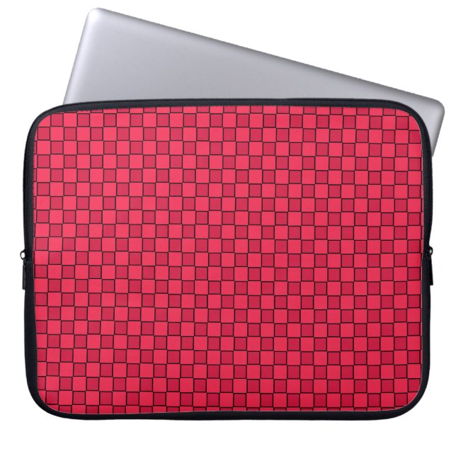 Rood Zwart Dambord Laptop Sleeve (Voorkant)