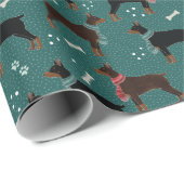 Rood & Zwart Dobermans in Sjaals Winterpatroon Cadeaupapier (Rol Hoek)