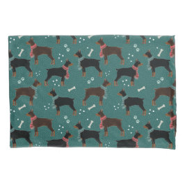 Rood & Zwart Dobermans in Sjaals Winterpatroon Kussensloop