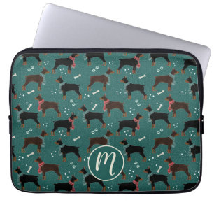 Rood & Zwart Dobermans in Sjaals Winterpatroon Laptop Sleeve