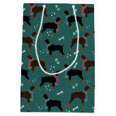 Rood & Zwart Dobermans in Sjaals Winterpatroon Medium Cadeauzakje (Achterkant)