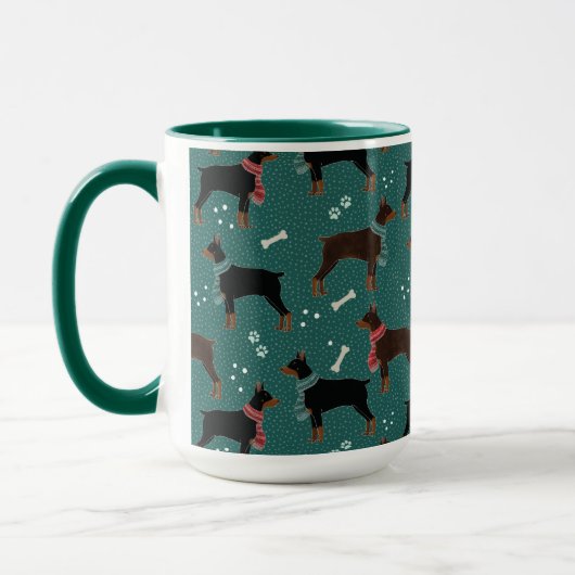 Rood & Zwart Dobermans in Sjaals Winterpatroon Mok (Links)