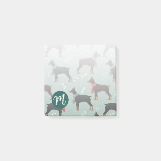 Rood & Zwart Dobermans in Sjaals Winterpatroon Post-it® Notes (Voorkant)