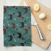 Rood & Zwart Dobermans in Sjaals Winterpatroon Theedoek (Quarter Fold)