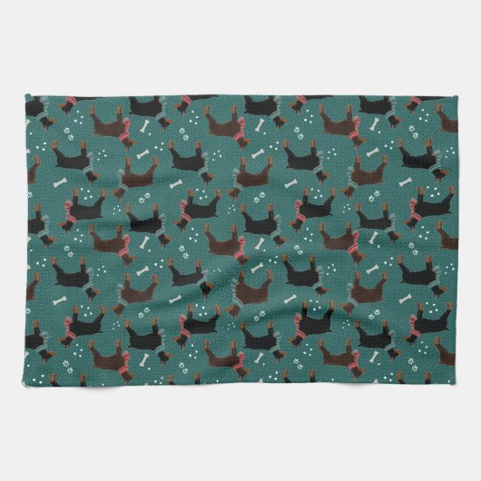 Rood & Zwart Dobermans in Sjaals Winterpatroon Theedoek (Horizontaal)