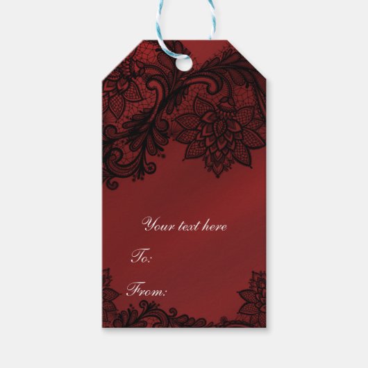 Rood & Zwart Donker Elegantie Gothic Bruiloft Cadeaulabel (Voorkant)