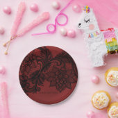 Rood & Zwart Donker Elegantie Kant Gothic Bruiloft Papieren Bordje (Feest)