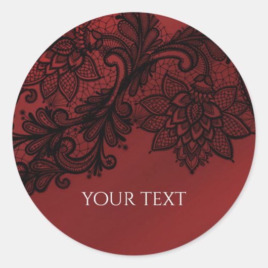 Rood & Zwart Donker Elegantie Kant Gothic Bruiloft Ronde Sticker (Voorkant)