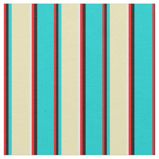 Rood, Zwart, Donker Turquoise, Tan & Wit Patroon Stof (Close Up)