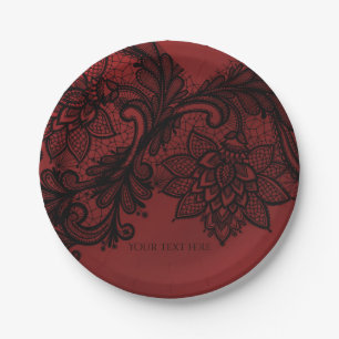 Rood & Zwart Donkere Elegantie Kant Goth Huwelijks Papieren Bordje