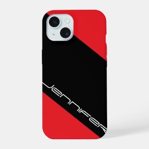 Rood & Zwart, Eén Streep, Naam, Minimalistisch iPhone 15 Hoesje