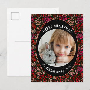 Rood Zwart Eénlijnige kerstfamiliefoto Feestdagenkaart