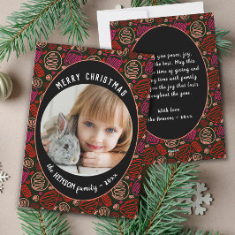 Rood Zwart Eénlijnige kerstfamiliefoto Feestdagenkaart