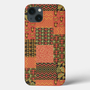 Rood Zwart Egyptisch Tribal Faux Patchwork iPhone 13 Hoesje