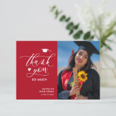 Rood zwart Elegant Script minimalistisch Afstudere Bedankkaart (Staand voorkant)