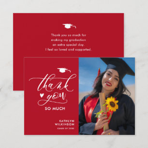 Rood zwart Elegant Script minimalistisch Afstudere Bedankkaart