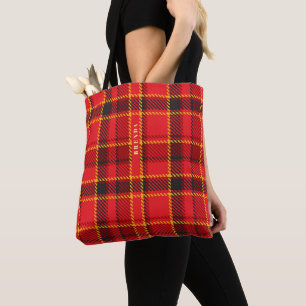 Rood zwart en geel geruit patroon monogram tote bag