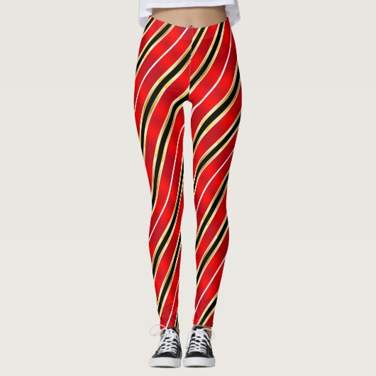Rood Zwart en Goud Aerobe Workout Leggings (Voorkant)