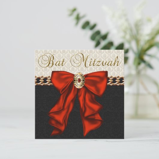 Rood zwart en goud Bat Mitswa Kaart (Staand voorkant)