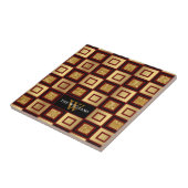 Rood, zwart en goud dambord patroon monogram tegeltje (Zijkant)