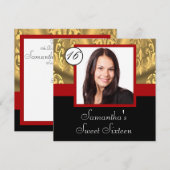 Rood, zwart en goud foto lief zestien kaart (Voorkant / Achterkant)