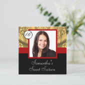 Rood, zwart en goud foto lief zestien kaart (Staand voorkant)