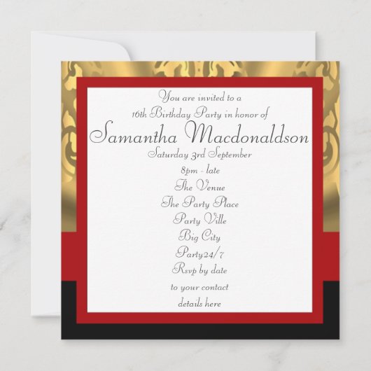 Rood, zwart en goud foto lief zestien kaart (Achterkant)