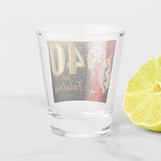 Rood, Zwart en Goud Glitter 40ste Verjaardag Shot Glas (Achterkant)